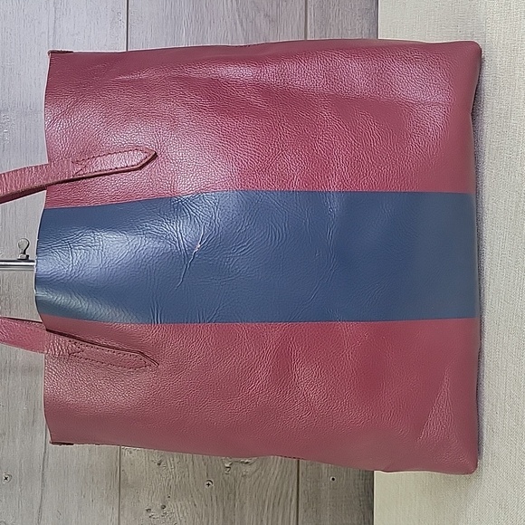 Large J.Crew Burgundy Striped Leather Tote Bag - Picture 4 of 14